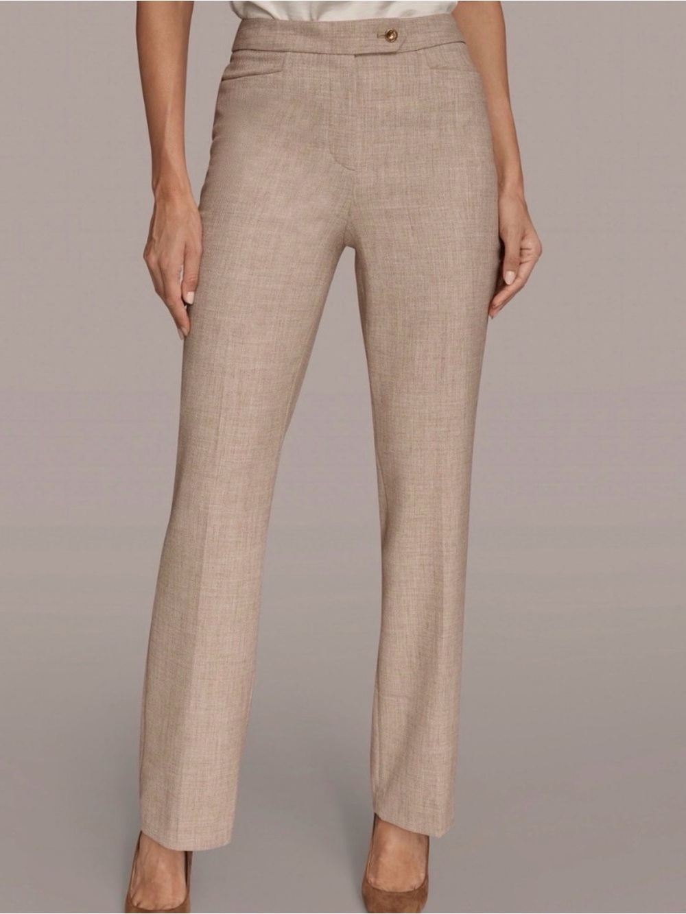 NWT Donna Karan MID RISE MÉLANGE STRAIGHT LEG SUIT PANT LIGH BEIGE CLASSIC
